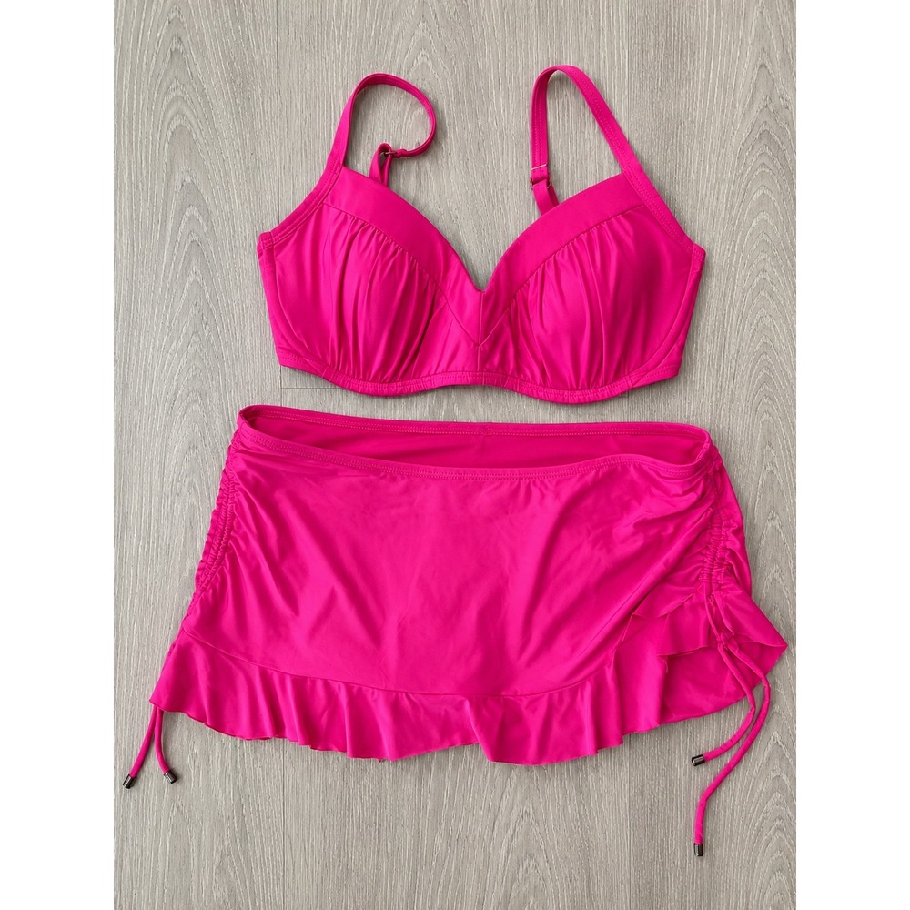 Swim Systems Hot Pink Bikini Set 34DD Top XL Skirt Ruffle Swimsuit Barbiecore